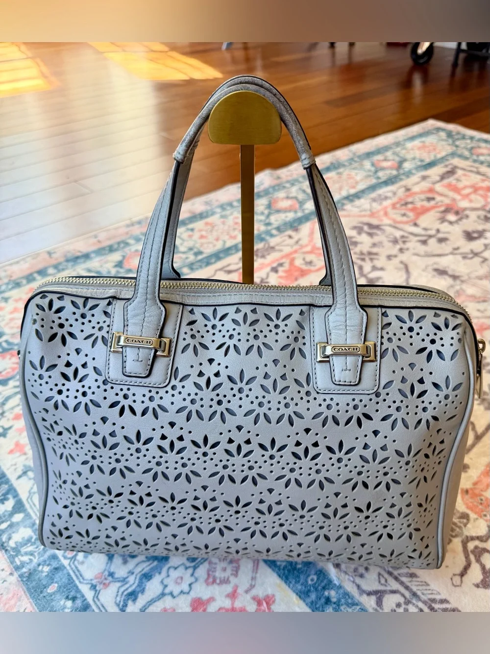 Coach Taylor Eyelet Leather Satchel with Accent Scarf (Style Number F27392). - Picture 4 of 15